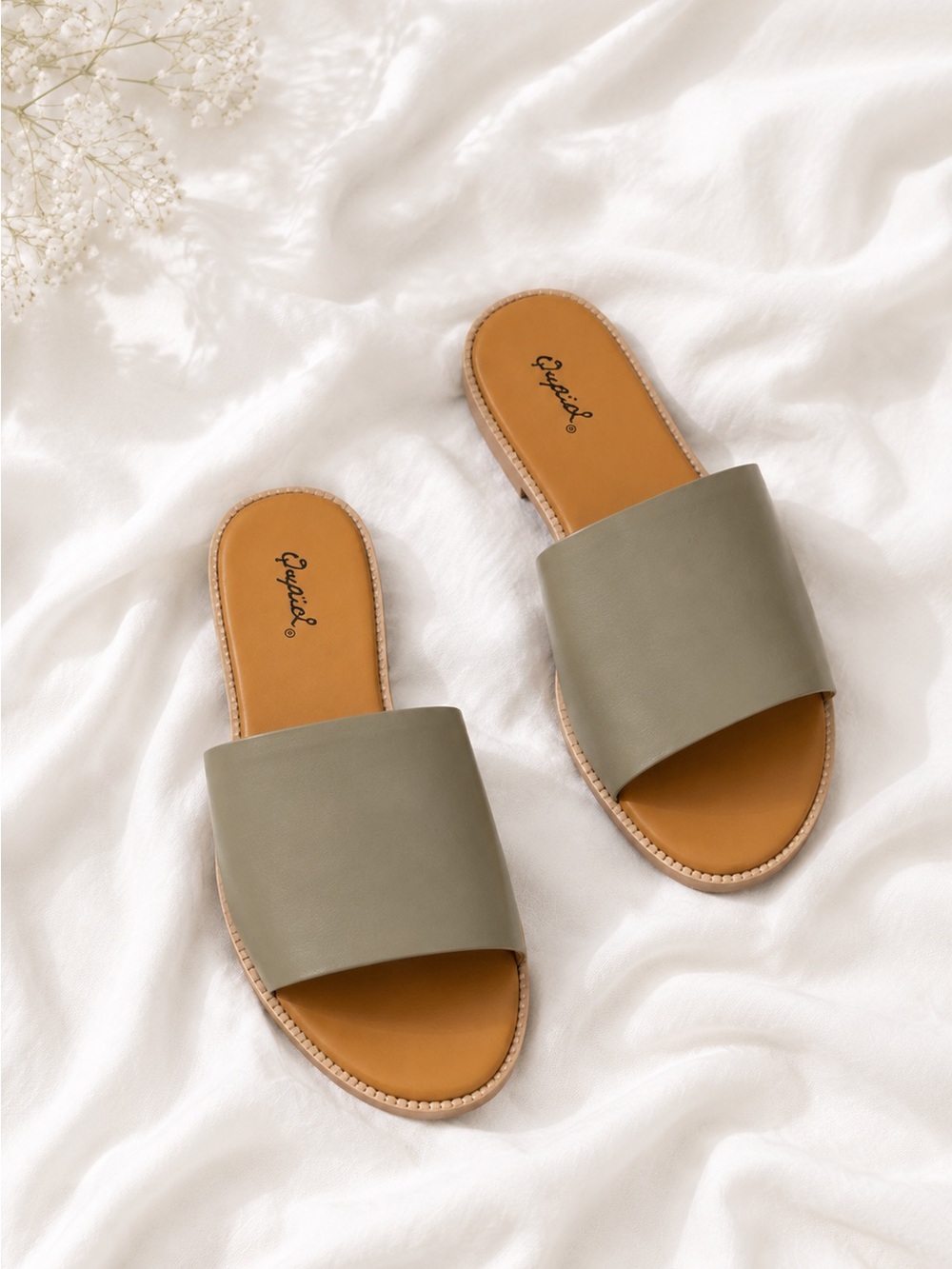 Olive green one band slide slip on sandals
